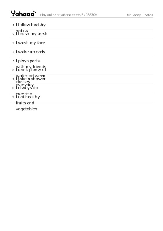 Word list with meanings worksheet for Mr.Ghazy Elnahas