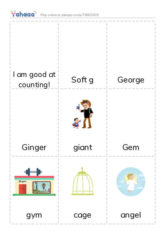 Picture flashcards worksheet for I am good at counting!, Soft g, George and 13 more