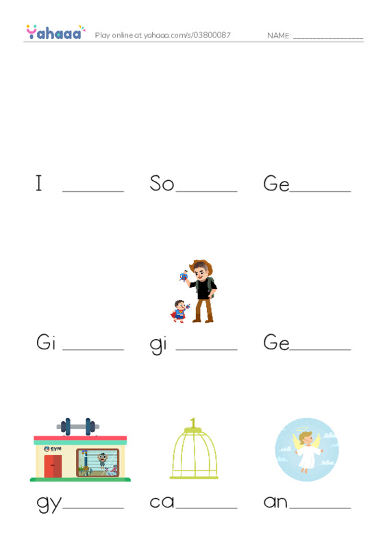 Finish the word worksheet for I am good at counting!, Soft g, George and 13 more