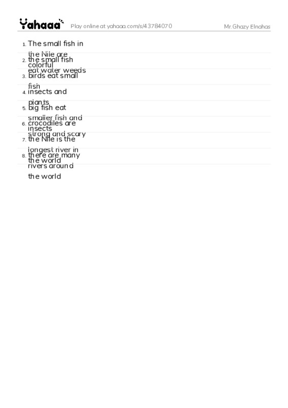 Word list with meanings worksheet for Mr.Ghazy Elnahas