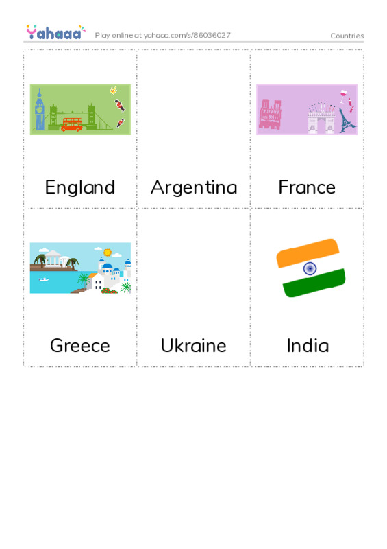 Picture flashcards worksheet for Countries