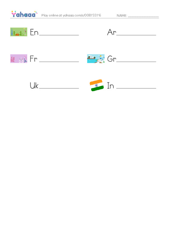 Write the word rows worksheet for Countries