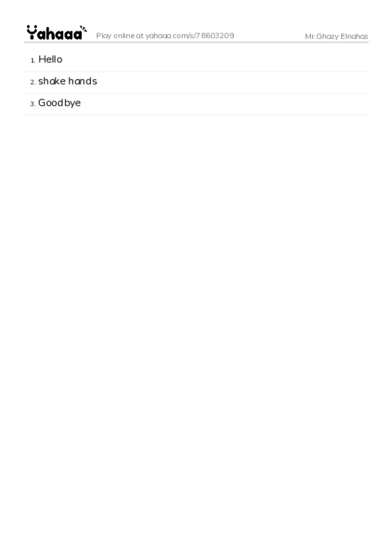 Word list with meanings worksheet for Mr.Ghazy Elnahas