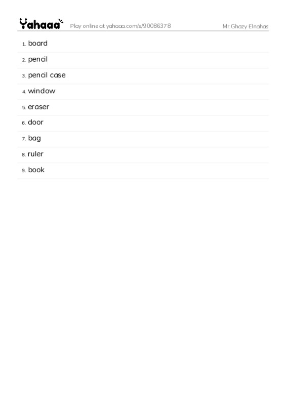 Word list with meanings worksheet for Mr.Ghazy Elnahas
