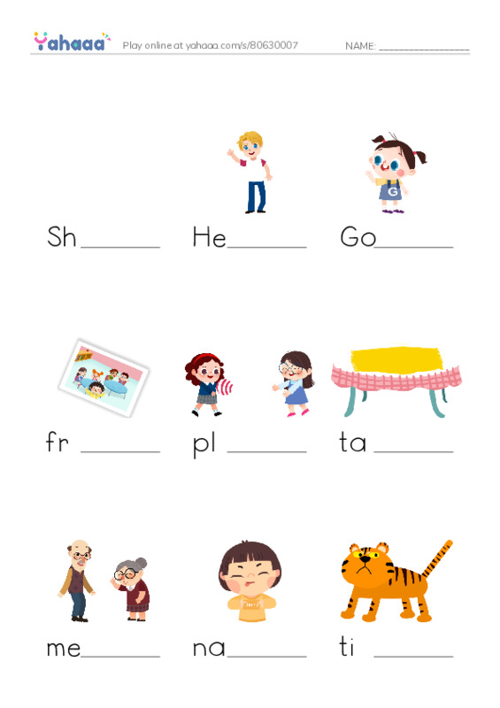 Finish the word worksheet for Grade 1 Unit 1 lesson1,2,3,4
