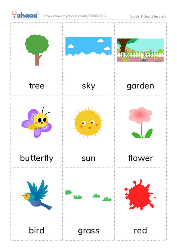 Picture flashcards worksheet for Grade 1 Unit 2 lesson1