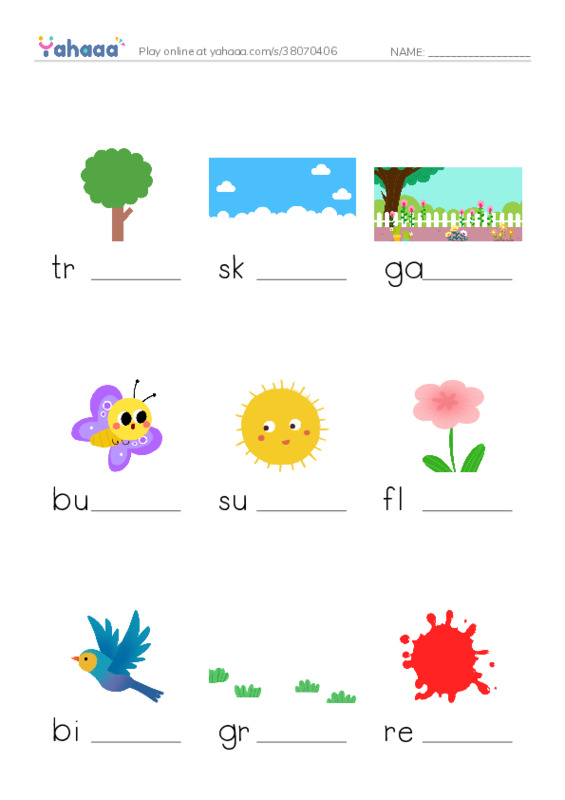 Finish the word worksheet for Grade 1 Unit 2 lesson1