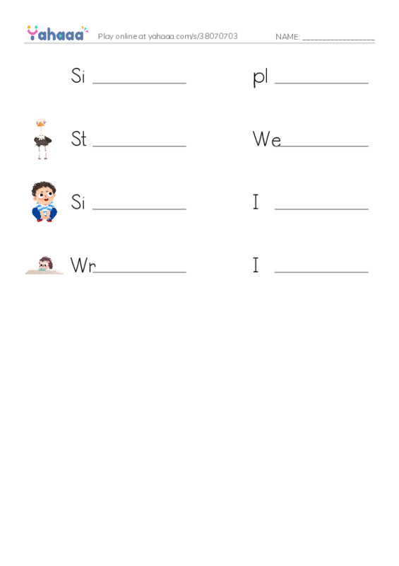 Write the word rows worksheet for Sit and write, please!, Stand and 5 more