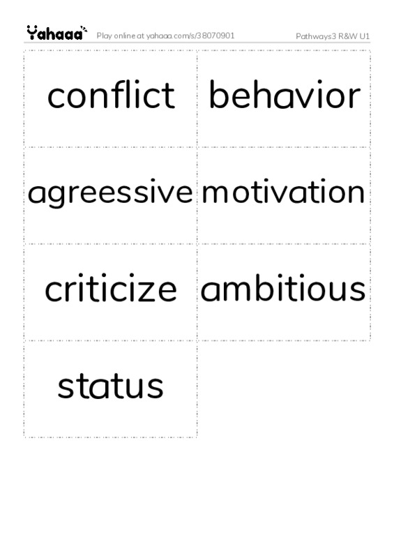 Word flashcards worksheet for Pathways3 R&W U1