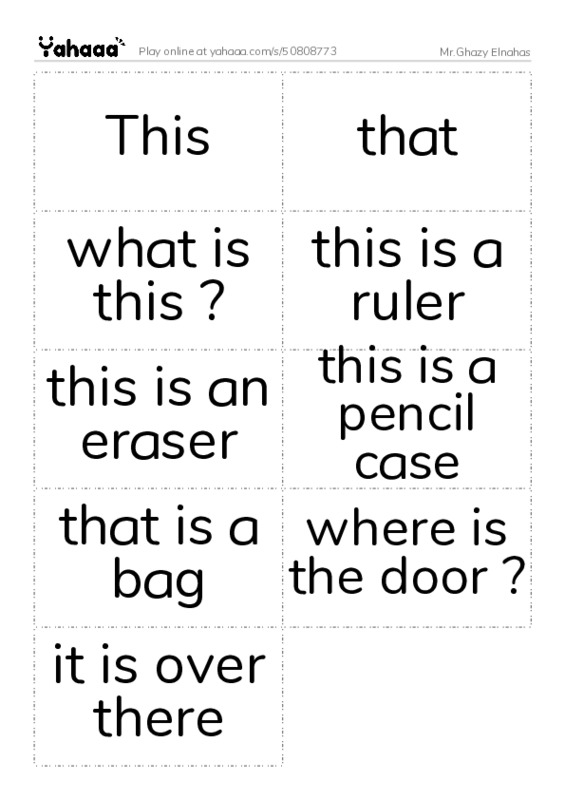 Word flashcards worksheet for Mr.Ghazy Elnahas