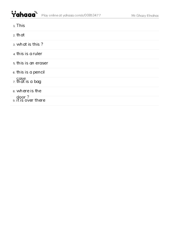 Word list with meanings worksheet for Mr.Ghazy Elnahas
