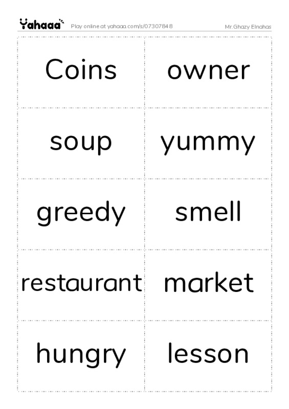 Word flashcards worksheet for Mr.Ghazy Elnahas