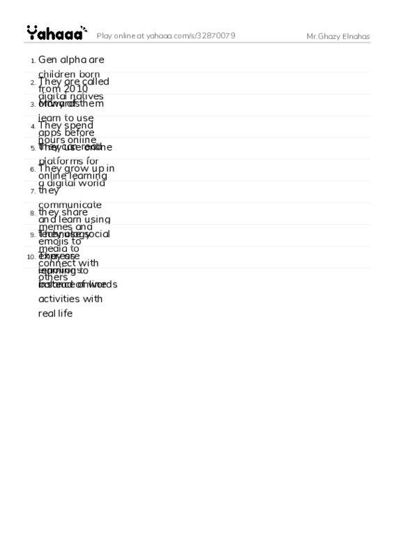 Word list with meanings worksheet for Mr.Ghazy Elnahas