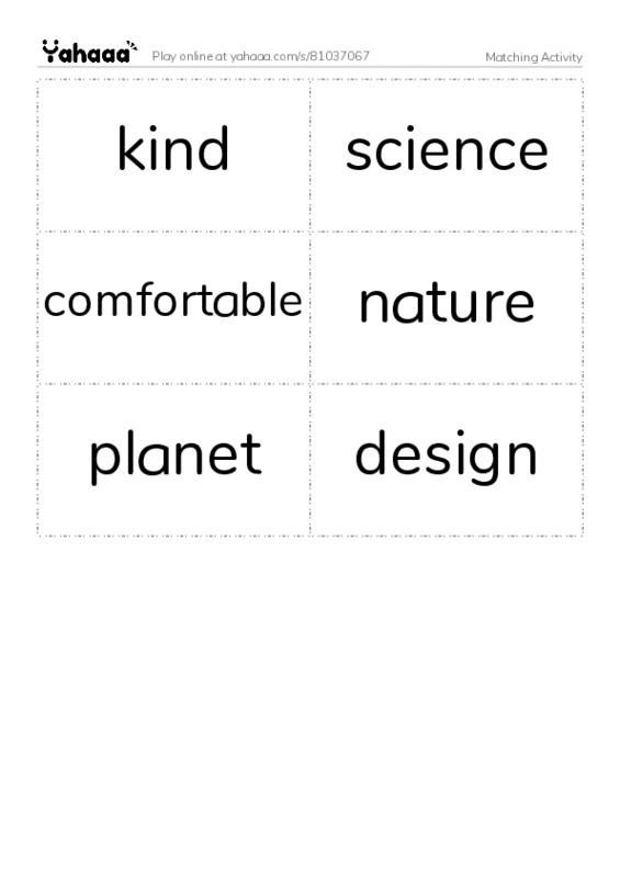 Word flashcards worksheet for Matching Activity