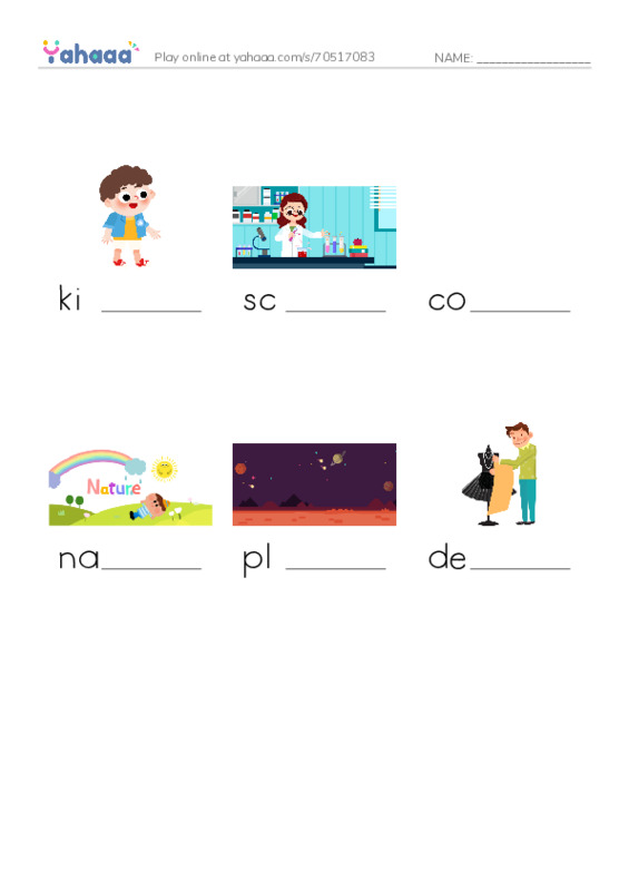 Finish the word worksheet for Matching Activity