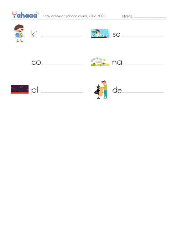 Write the word rows worksheet for Matching Activity