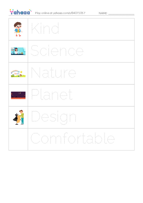 Picture and word rows worksheet for Matching Activity