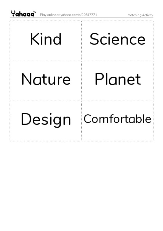 Word flashcards worksheet for Matching Activity