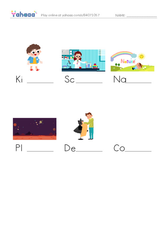 Finish the word worksheet for Matching Activity