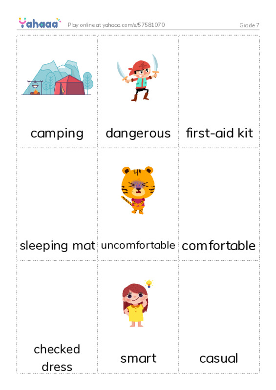 Picture flashcards worksheet for Grade 7