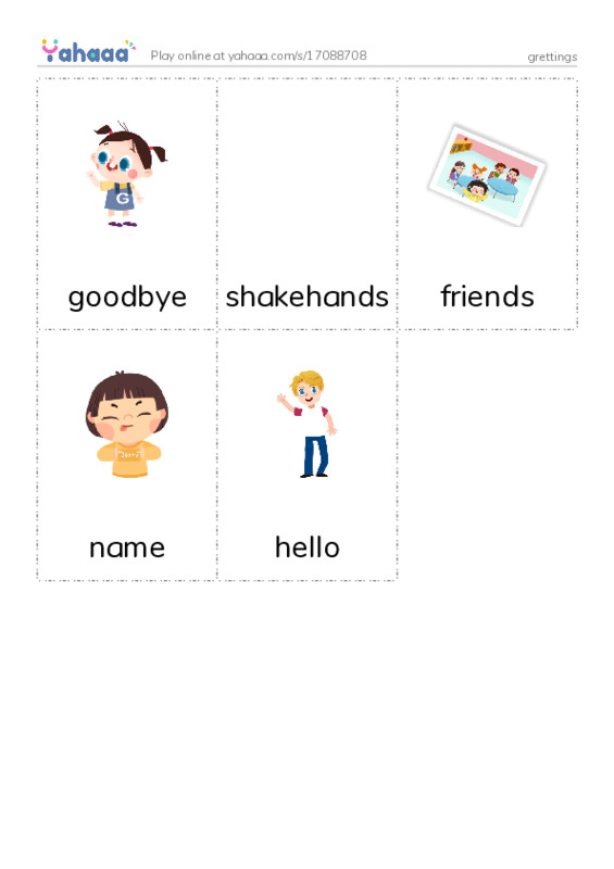 Picture flashcards worksheet for grettings