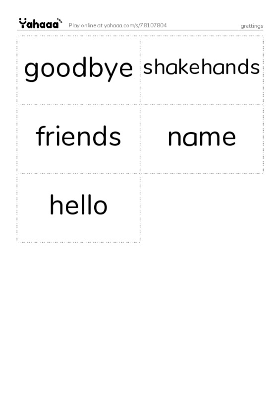 Word flashcards worksheet for grettings