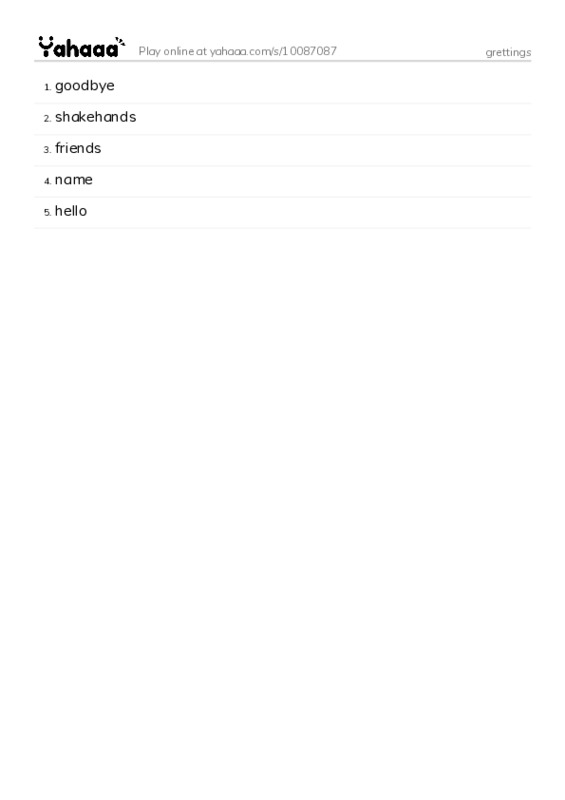 Word list with meanings worksheet for grettings
