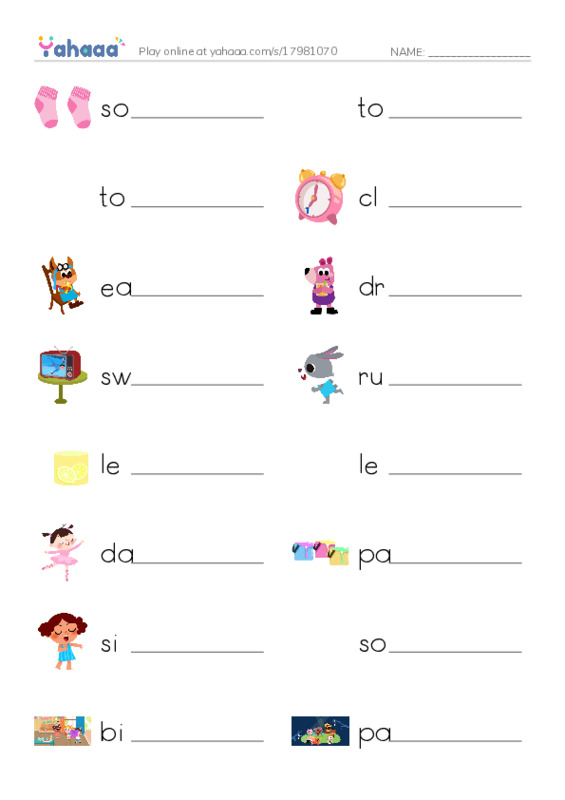 Write the word rows worksheet for Kim's birthday