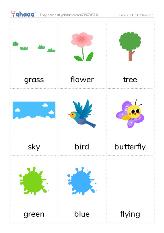 Picture flashcards worksheet for Grade 1 Unit 2 lesson 1