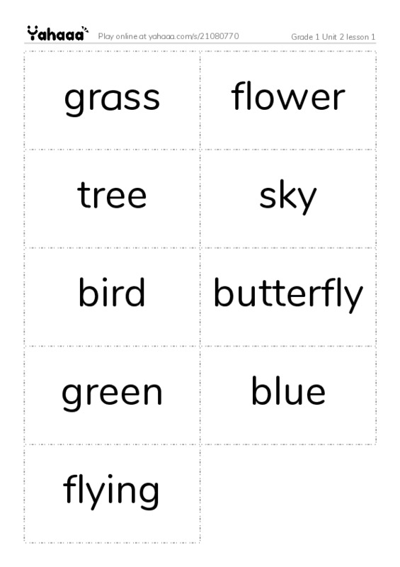 Word flashcards worksheet for Grade 1 Unit 2 lesson 1