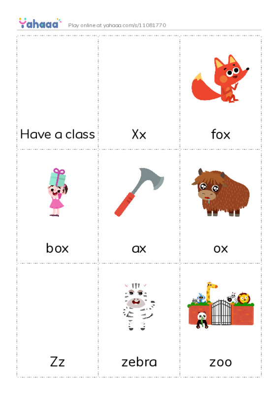 Picture flashcards worksheet for Have a class, Xx, fox and 14 more