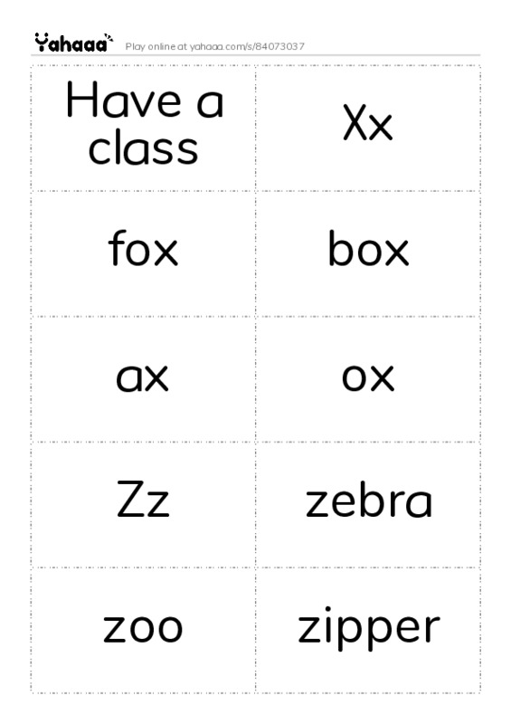 Word flashcards worksheet for Have a class, Xx, fox and 14 more