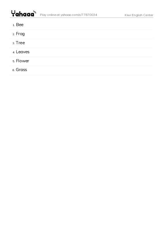 Word list with meanings worksheet for Kiwi English Center
