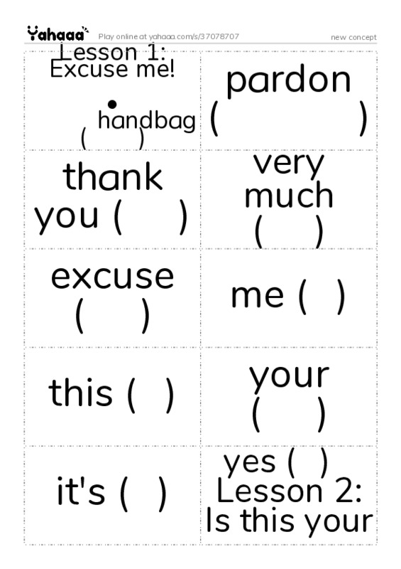 Word flashcards worksheet for new concept