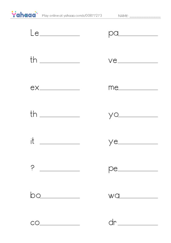 Write the word rows worksheet for new concept
