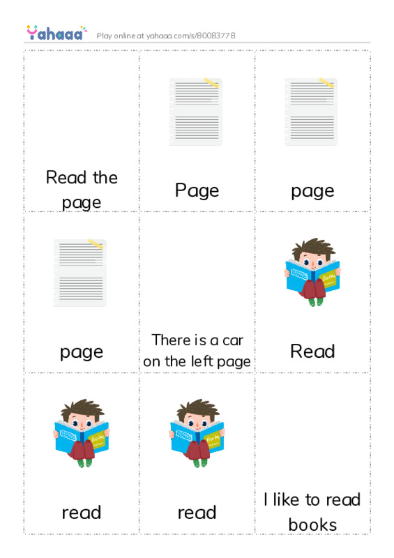 Picture flashcards worksheet for Read the page, Page, page and 10 more