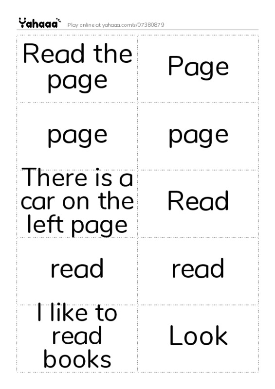 Word flashcards worksheet for Read the page, Page, page and 10 more