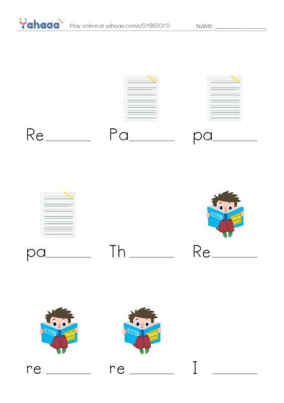 Finish the word worksheet for Read the page, Page, page and 10 more