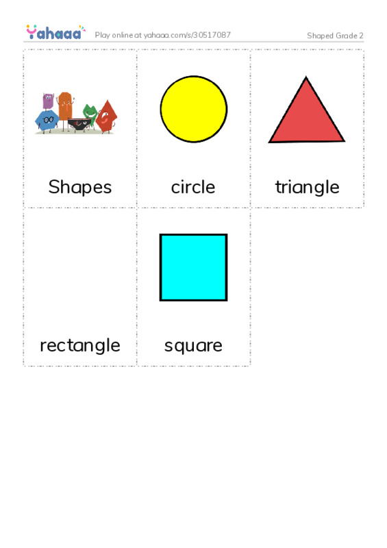 Picture flashcards worksheet for Shaped Grade 2