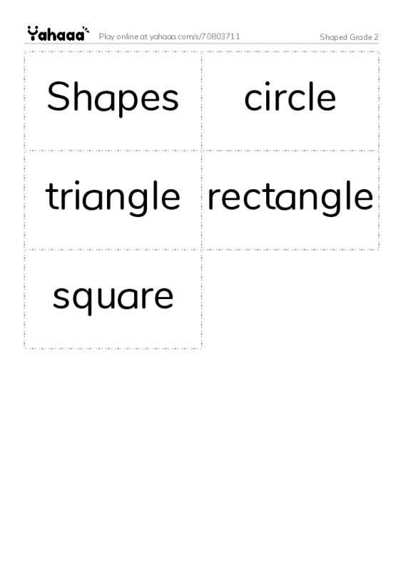 Word flashcards worksheet for Shaped Grade 2