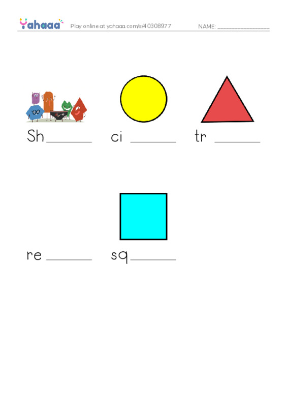 Finish the word worksheet for Shaped Grade 2