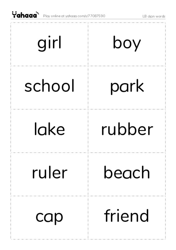 Word flashcards worksheet for LB a\an words