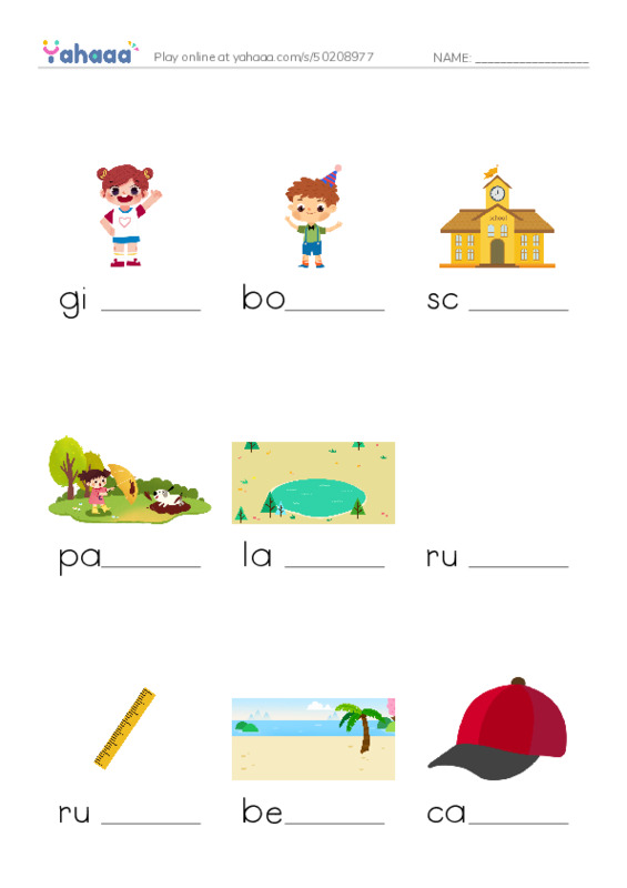 Finish the word worksheet for LB a\an words
