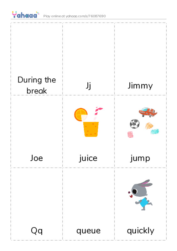 Picture flashcards worksheet for During the break, Jj, Jimmy and 14 more