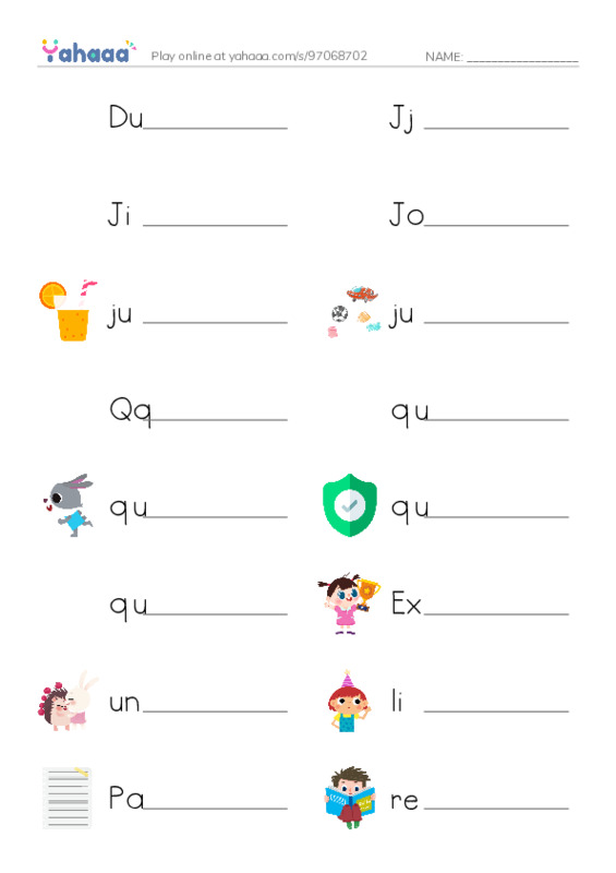 Write the word rows worksheet for During the break, Jj, Jimmy and 14 more