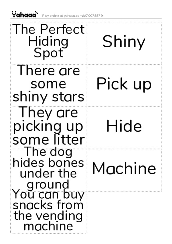 Word flashcards worksheet for The Perfect Hiding Spot, Shiny, There are some shiny stars and 6 more
