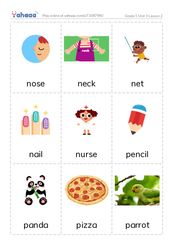 Picture flashcards worksheet for Grade 1 Unit 3 Lesson 2