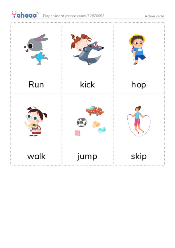 Picture flashcards worksheet for Action verbs