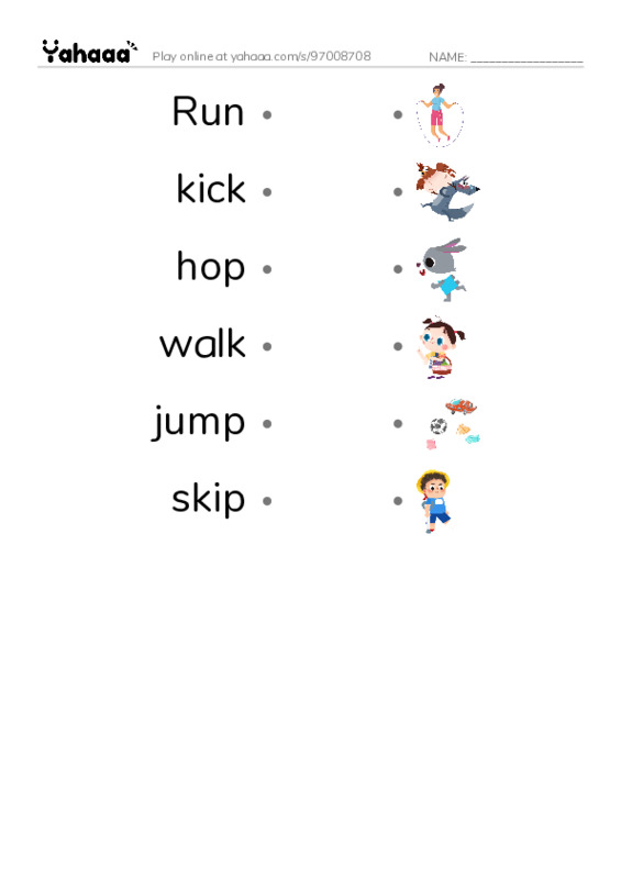 Draw a line to match worksheet for Action verbs