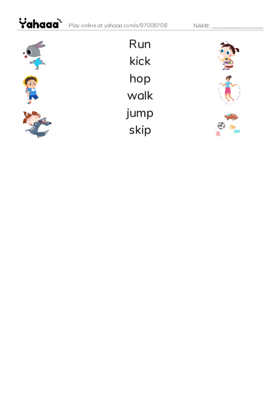 Match both sides worksheet for Action verbs
